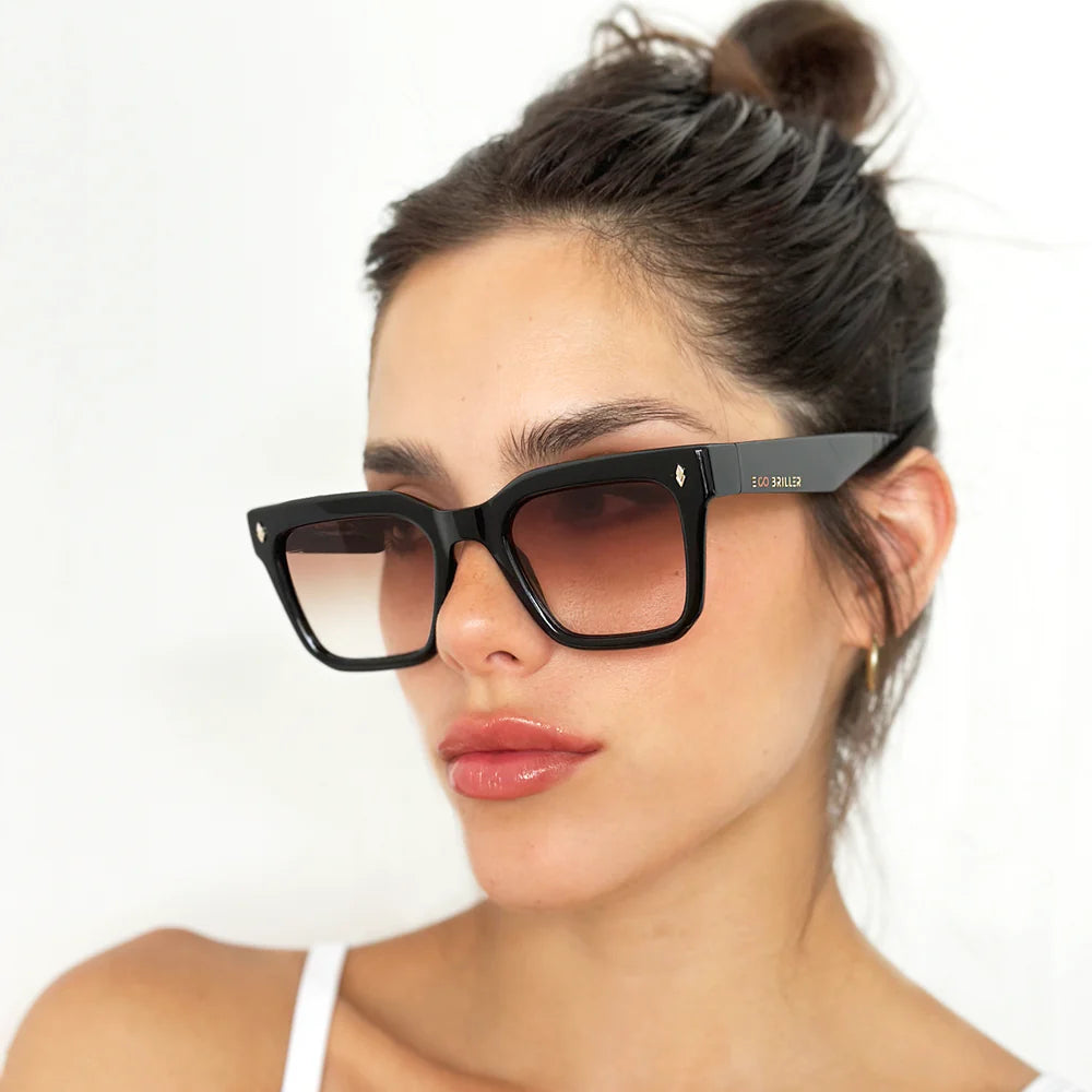 Lentes de Sol - Jacobs Eco Briller - Black Shiny - Lente marrón degradado
