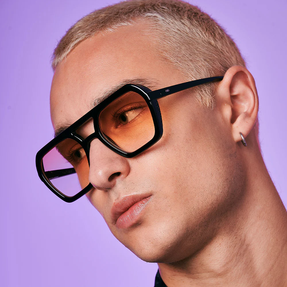 Lentes de Sol - Lyon - Black Shiny - Lente Degradada Naranja