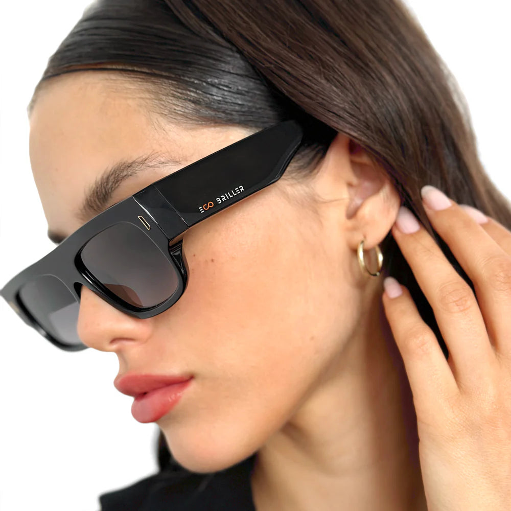 Lentes de Sol - Glasgow Eco Briller - Black Shiny - Gris Degrade