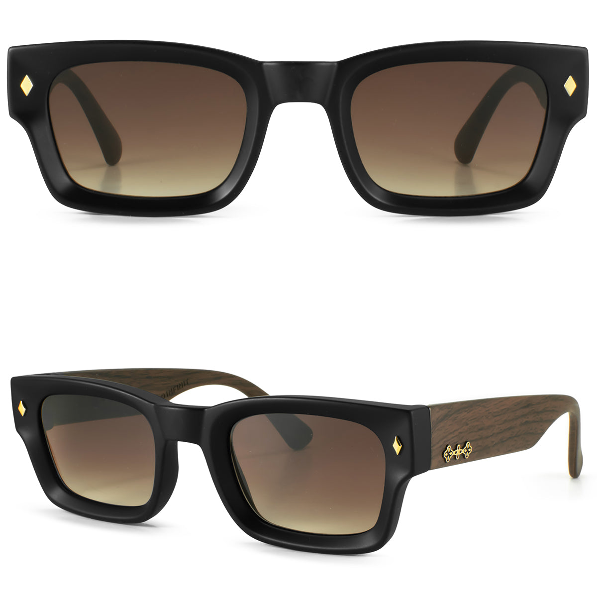 Lentes de Sol - Admiration Negro Mate Wood Lente Marron Degrade