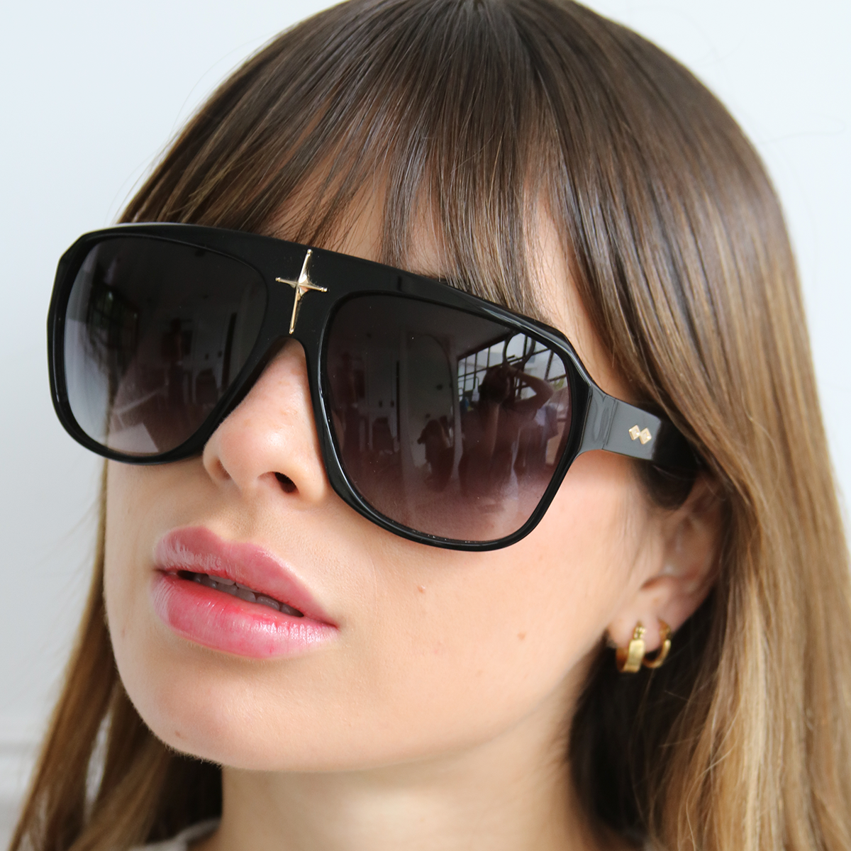 Lentes de Sol - CRUZ - Negro Brillo - Lente Gris Degrade