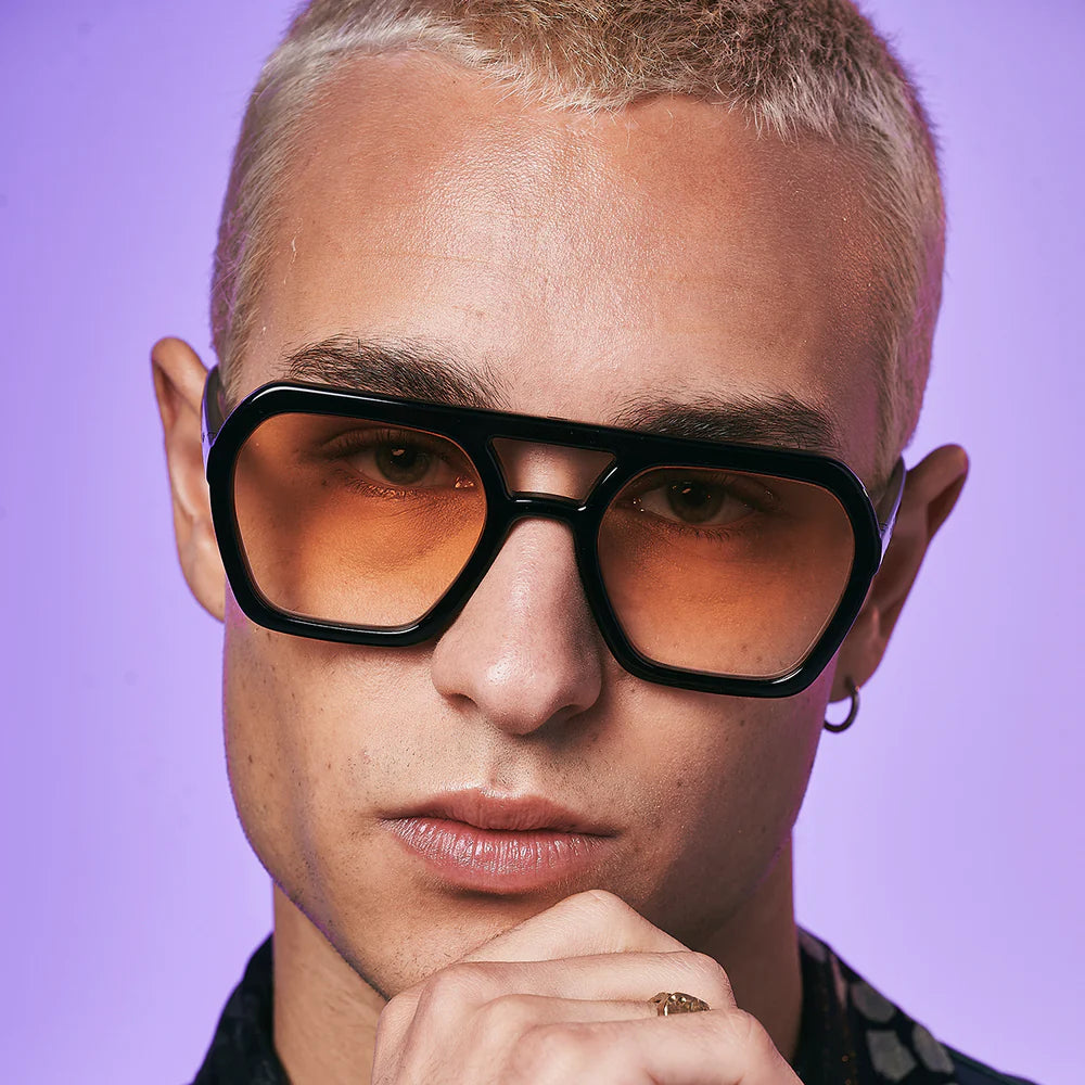 Lentes de Sol - Lyon - Black Shiny - Lente Degradada Naranja