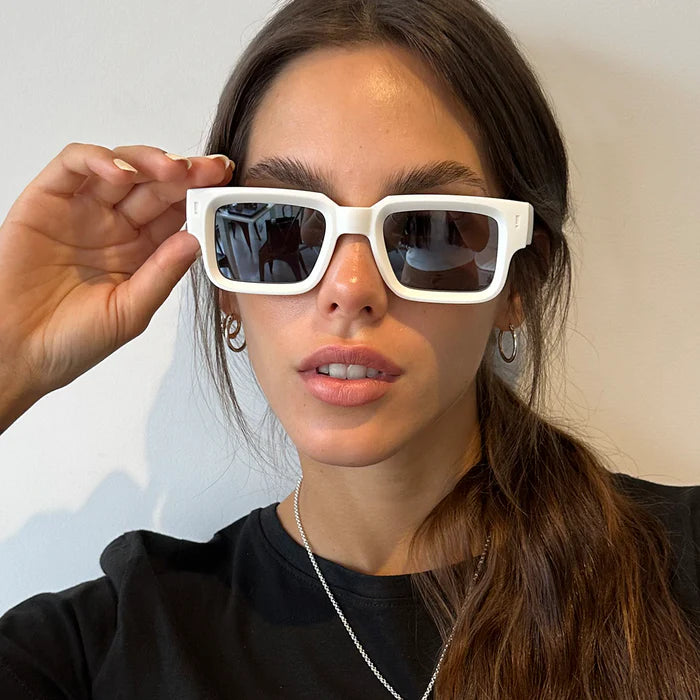 Lentes de Sol - Exclamation - Blanco Mate - Lente de espejo ahumado